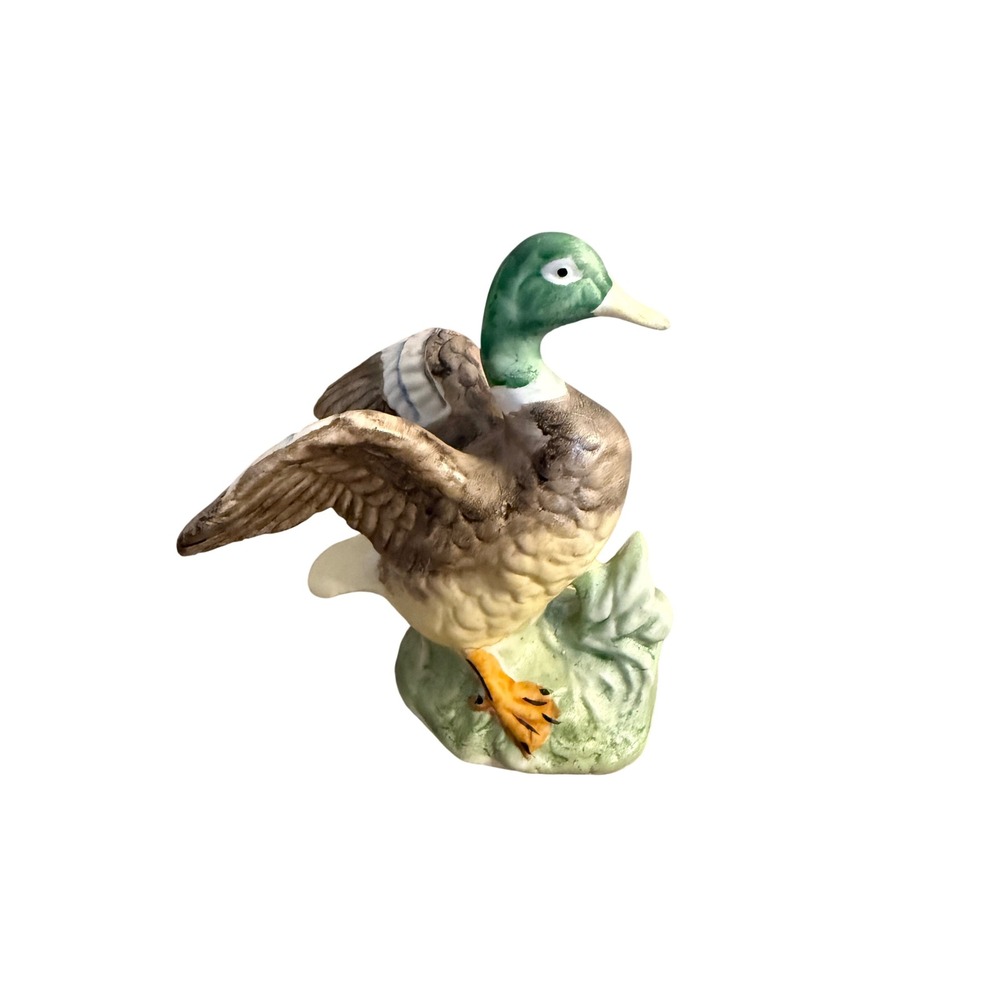 Vintage Ceramic Mallard Duck Figurine Hand Painted Wildlife Decor 5.5 Inch